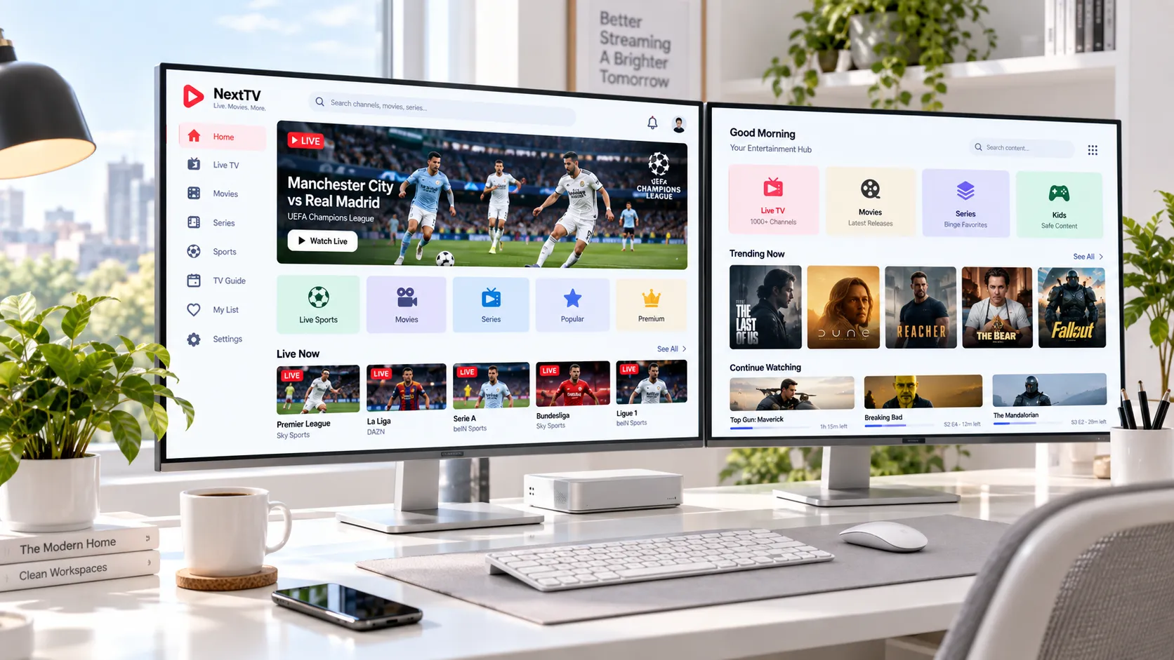 IPTV subscription plan comparison screen showing monthly and annual pricing tiers side by side